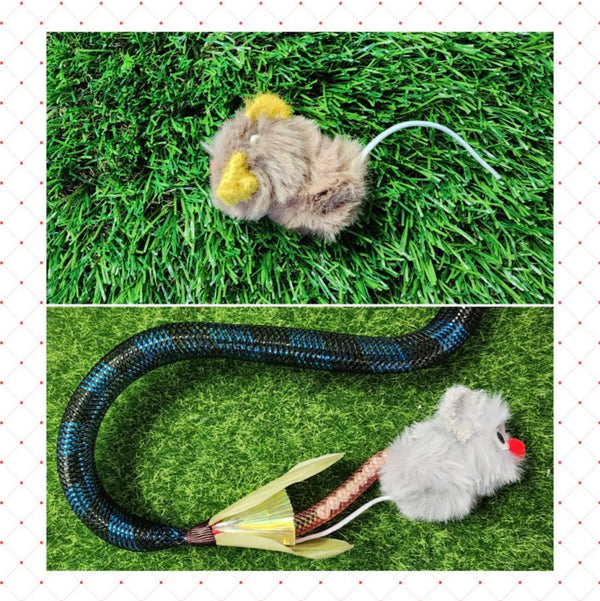 2-Piece Bubble Snake Cat Wand & Mouse Toy Set
