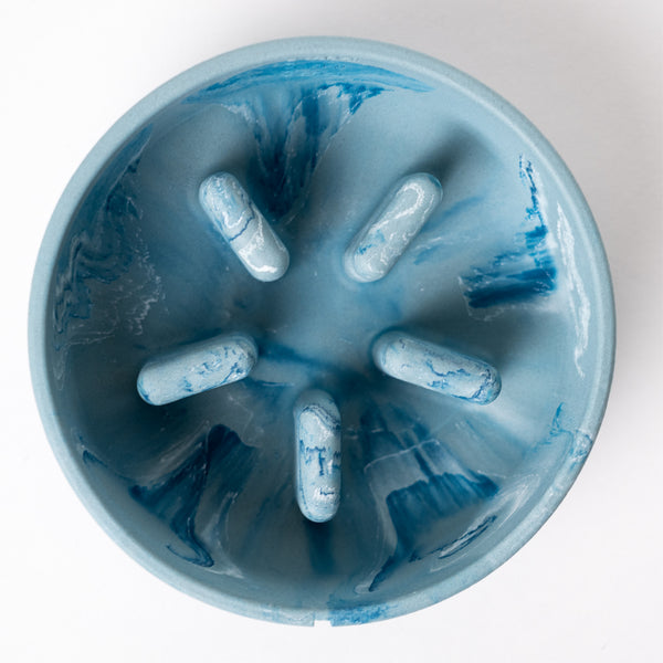 Slow Feeder Bowl Bluebird Marble (Medium)