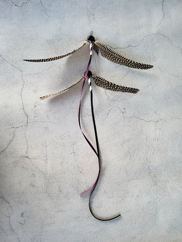 Black Guinea Fowl Feather Cat Teaser Wand Refill Toy
