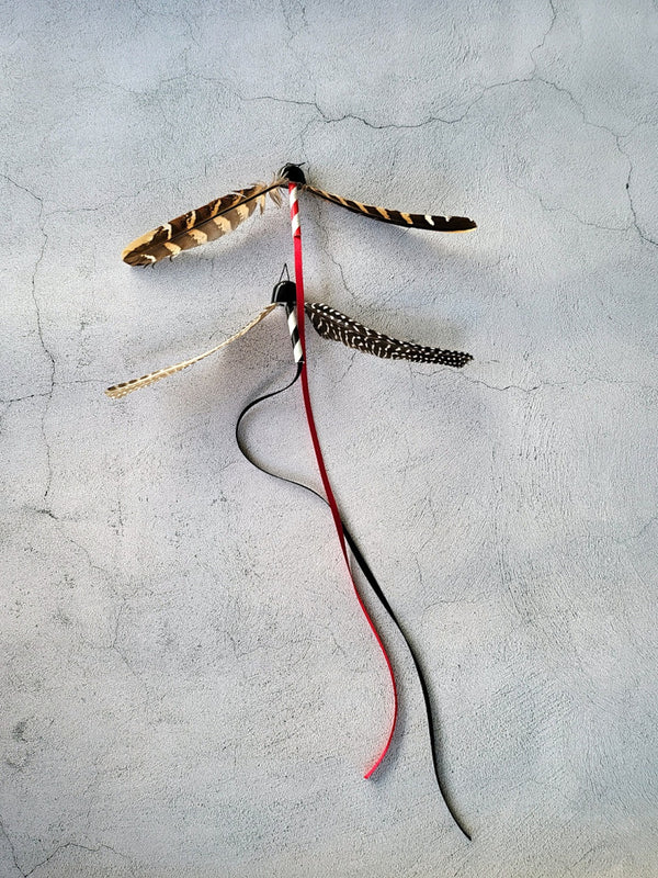 Black Guinea Fowl Feather Cat Teaser Wand Refill Toy