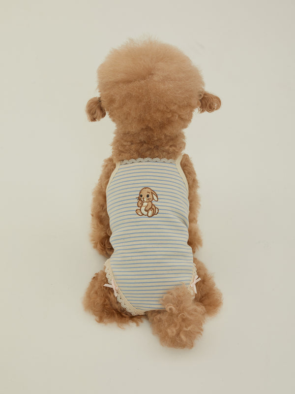 Bunny Romper (Blue Milk Stripe)