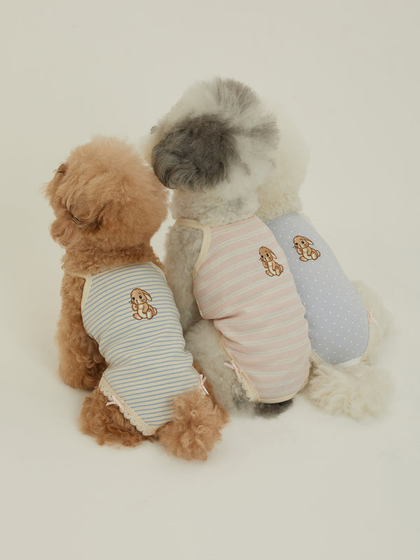 Bunny Romper (Blue Milk Stripe)