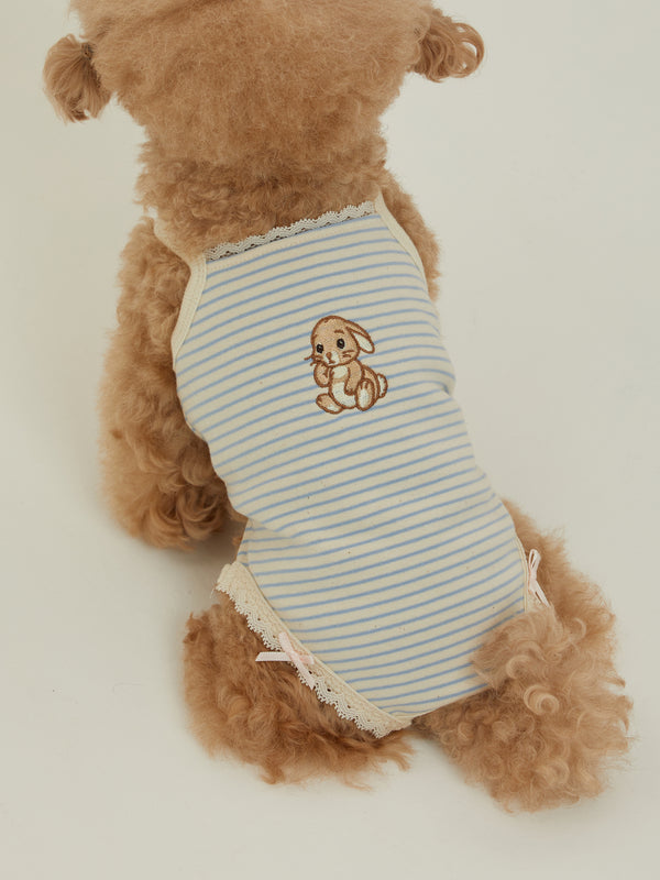 Bunny Romper (Blue Milk Stripe)
