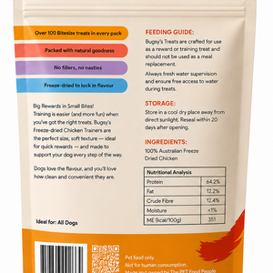 Bugsy's Freeze-Dried Chicken Trainers 70g back packaging