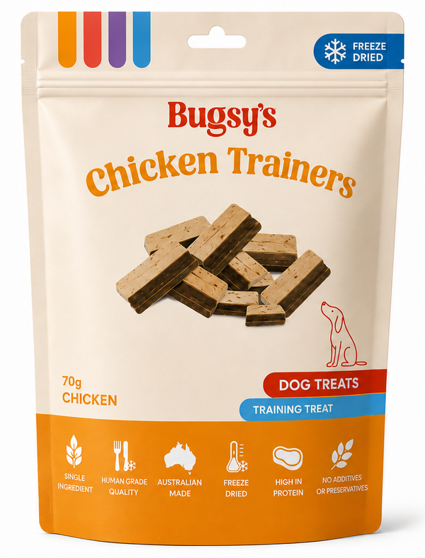 Bugsy's Freeze-Dried Chicken Trainers 70g front packaging