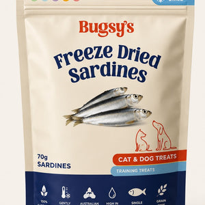 Bugsy's Freeze-Dried Sardines 70g front packaging