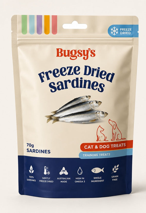 Bugsy's Freeze-Dried Sardines 70g front packaging