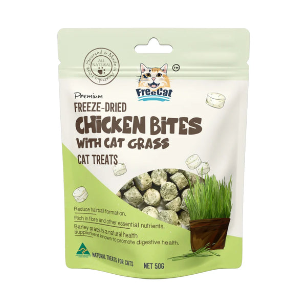 Freeze Dried Chicken Bites with Cat Grass
